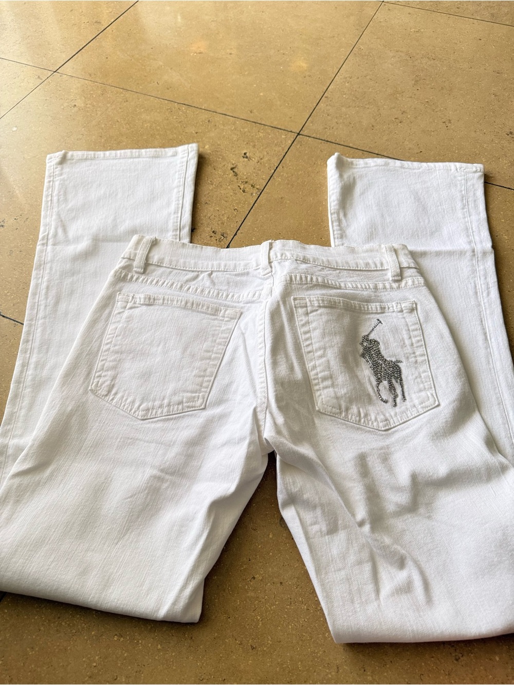 Ralph Lauren Black Label White Boot Cut Jeans with Polo Logo